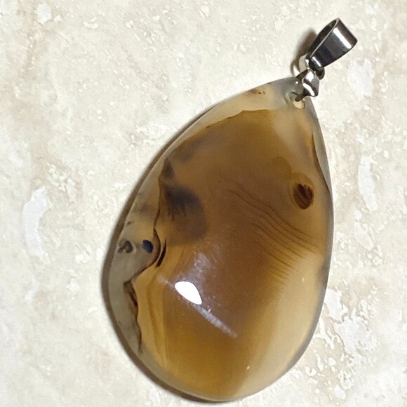 Natural Earthy Montana Moss Agate Pendant, Large Water-drop Genuine Gemstone - Picture 3 of 13